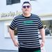 Men's Clothing plus size striped shirt short-sleeved T-shirt extra large youth fat boy half-sleeved T-shirt top 195_viptrois.com