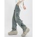 Men's Clothing Retro Vintage Blue Jeans For Men - American High Street Vibe, Deconstructed Button Design, Straight & Slightly Flared Trousers_viptrois.com