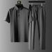 Men's Clothing Light Luxury Business Casual Ice Silk Suit Men's Summer Casual Short Sleeved Thin Striped Two Piece Suit Men's Clothing_viptrois.com