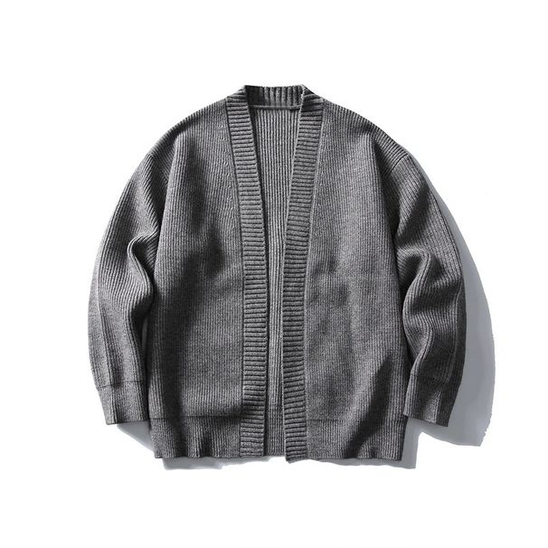 Pure 2023 Korean Version Simple Lazy Style Cardigan Sweater Men's V-neck Autumn Winter Casual Solid Color Loose Knitted_viptrois.com