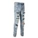 Men's Clothing Washed Cat Whisker Wrinkled Holes Splash Diamond Blue Elastic Slim Fit Skinny Jeans_viptrois.com