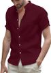 New Men's Solid Color Turn-down Collar Casual Beach Cotton Linen Shirt Short Sleeve Henley Top_viptrois.com