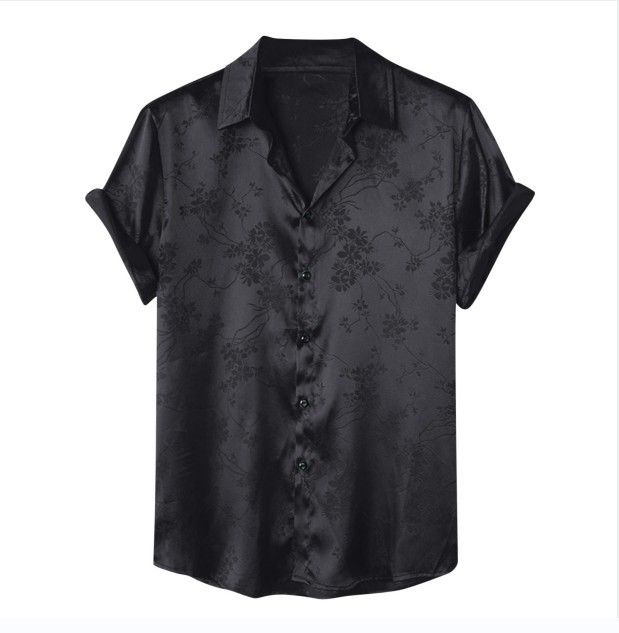 Men's Clothing Satin Short Sleeved Shirt Fashion Simple Jacquard Shirt_viptrois.com
