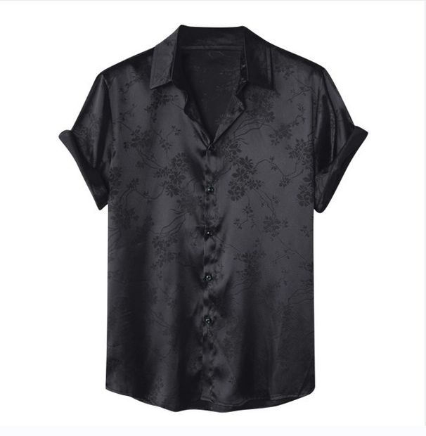 Men's Clothing Satin Short Sleeved Shirt Fashion Simple Jacquard Shirt_viptrois.com