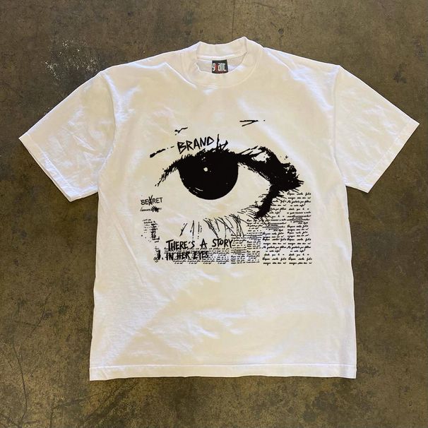 Heavyweight Pure Cotton Oversized Trendy Brand Eye Print Loose Short Sleeved T-Shirt Y2K Style For Couples And Men_viptrois.com