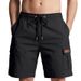 Summer Men's Solid Color Cargo Shorts American Style High Street Casual Commuter Drawstring Loose Straight Leg_viptrois.com