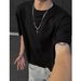 Men's Clothing Summer Texture Waffle Minimalist Solid Color Short Sleeved T Shirt Lazy Heavy Bottoming Shirt_viptrois.com