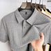 Men's Vertical Striped Knit Polo Shirt Old Money Style Short Sleeve Summer Thin Breathable T-Shirt Versatile Half Sleeve Top_viptrois.com