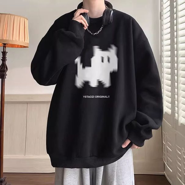 Round Neck Sweatshirt Men's Spring Autumn Retro Long Sleeved Top Jacket_viptrois.com