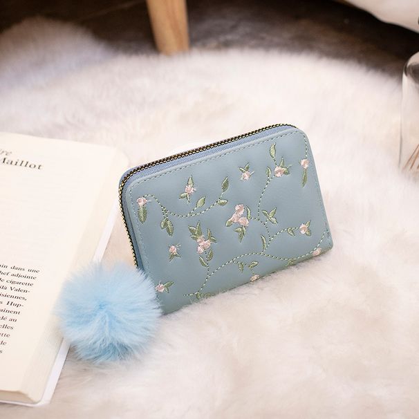 Vintage Style Embroidered Coin Purse With Pompom Charm - Multi-Card Slot Short Wallet, Cute Accordion Handbag For Girls_viptrois.com