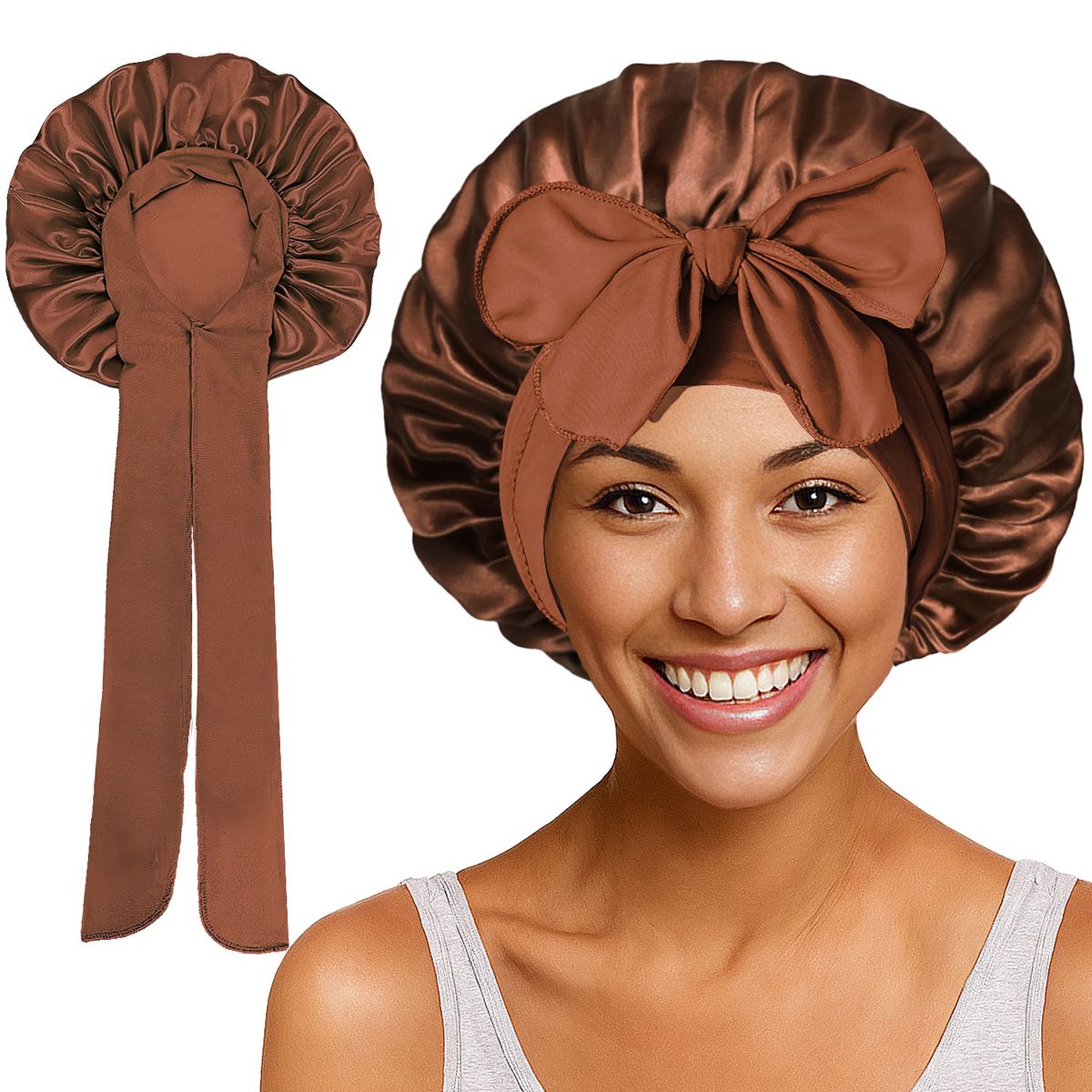 Elastic Ribbon Satin Round Hat, Cross Border Hot Sale Solid Color Silk Sleeping Hat, Wide Brim Turban Hat, One Piece Dropshipping_viptrois.com