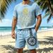 Men's Bamboo Linen Suit Viking Style Print Casual Crew Neck Short Sleeved Shirt And Shorts Summer Fashion_viptrois.com