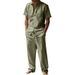 Men's Summer Linen Collared Shirt Set Short Sleeved Casual Two Piece Set American Style Menswear_viptrois.com