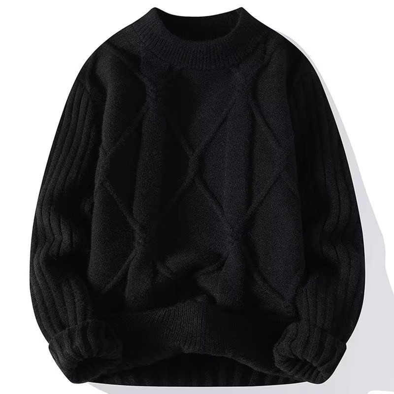 Men's Soft Waxy Sweater Winter Trendy Brand Twisted Sweater Round Neck Warm Inner Wear Teenagers All Match Trendy Knitted Sweater_viptrois.com