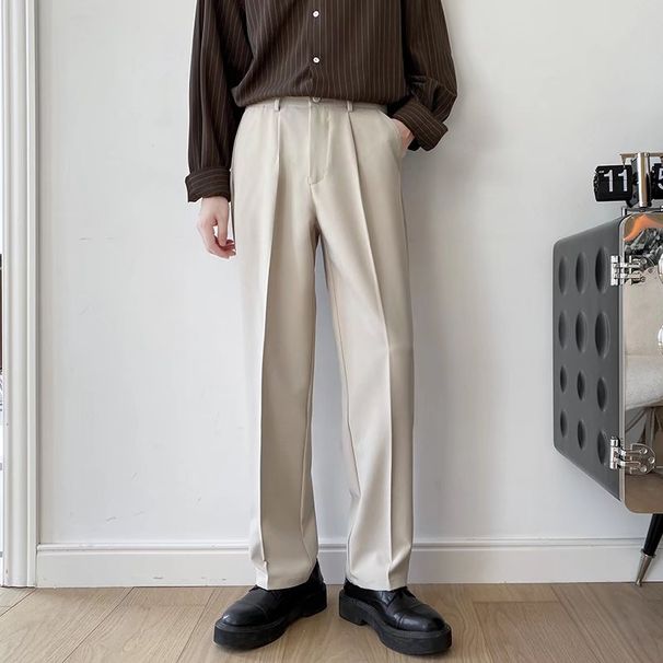 White Men's Suit Trousers Sophisticated Loose Straight Leg Wide Leg Floor Length Casual Versatile And Flowing Style for Autumn_viptrois.com