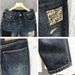 Men's High Street Retro Distressed Blue Jeans Loose Harem Straight Leg Trousers Summer Patchwork Denim_viptrois.com