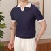 Men's Clothing Summer Breathable Italian Color Matching Light Mature Trendy Men's Polo Shirt Lapel Elastic Jacquard Texture Slim Short Sleeve Knit_viptrois.com