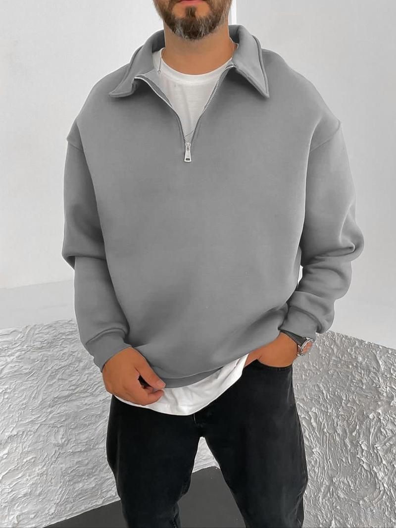 Men's Half-Zip Fleece Pullover Hoodie With Stand Collar, Lightweight Thermal Jacket For Fall & Winter, Casual Streetwear (Grey/Black/Khaki/Burgundy)_viptrois.com