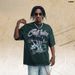 American-style Distressed Washed Pure Cotton Loose Casual X-ray Finger Print Men's Short-sleeve T-shirt_viptrois.com