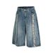 Men's Clothing Washed Retro Blue Color Print Design Men's Loose Straight Five Point Denim Shorts_viptrois.com