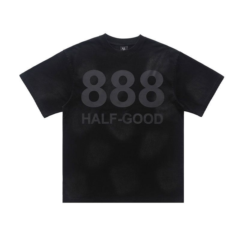 American Style Spray Paint Washed Simple Digital Print Short Sleeve T-Shirt New Summer Men's_viptrois.com