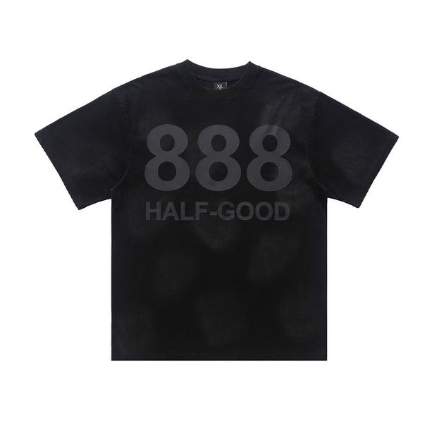 American Style Spray Paint Washed Simple Digital Print Short Sleeve T-Shirt New Summer Men's_viptrois.com
