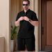 Men's Clothing Casual Short Sleeve Shirt Shorts Set Lightweight Outfit, Breathable Cotton Blend, Solid Color Matching ( Grey, Sky Blue, Khaki, White)_viptrois.com