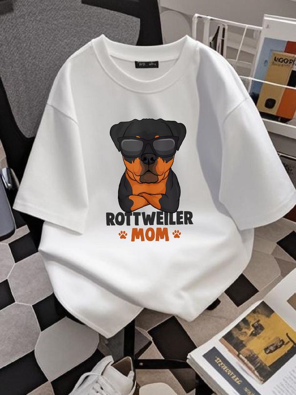 Dog Mama Shirt Rottweiler Mom Rottie White / Grey T-Shirt Top For Everyday Wear Slightly Streetwear Versatile Homme Stretched Graphic Soft Unisex_viptrois.com