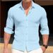Men's Clothing Spring And Autumn New European And American Men's Large Size Solid Color Long Sleeved Shirts Waffle Casual Lapel Shirt Tops_viptrois.com