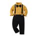 kid's clothing Boys' two-piece bow single breasted long sleeve printed cotton shirt and suspenders_viptrois.com