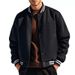 Men's Retro Fleece Baseball Jacket – Stand Collar, Button-Up, Loose Fit (Navy/Black/Red/Light Gray/Royal Blue, S-XXXL)_viptrois.com