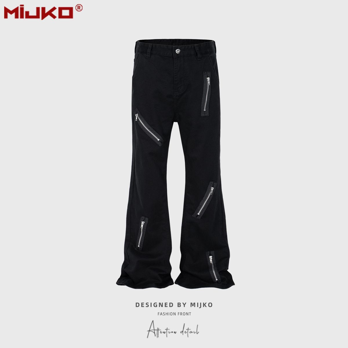 men's high street style trousers for men and women, same style zipper decorated black slim fit unisex jeans_viptrois.com