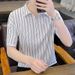 Half Zipper Short Sleeve Men's Summer Thin Striped Contrast Color Casual Lapel Polo Shirt Trendy Brand Summer Half Sleeve T-Shirt_viptrois.com