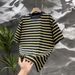 Men's Clothing Men's Summer Casual Striped T-Shirt Minimalist Distressed Short Sleeve Round Neck High Street Style Versatile Fashionable Top_viptrois.com
