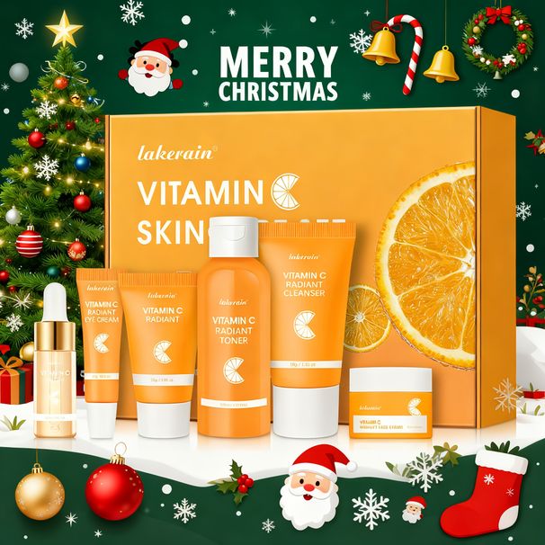 Vitamin C Skincare Set, 6 In 1 Complete Facial Care Kit With Cleanser, Serum, Cream, Toner, Eye Cream And Sun Lotion -_viptrois.com