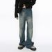 Men's Clothing Autumn Style American Retro Washed Pattern Simple Straight Tube Drape Mopping Casual Jeans_viptrois.com