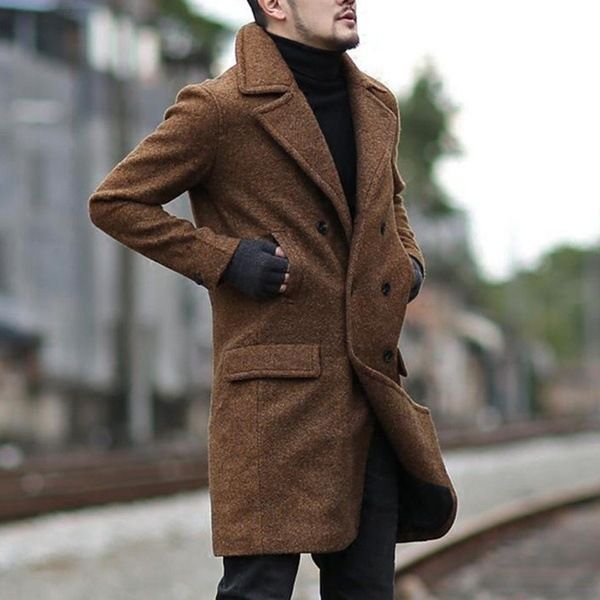 Loom Loom Cross-Border New Double-Breasted European And American Wholesale Mid-Length Men's Woolen Trench Coat With Turn-Down_viptrois.com