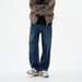 Men's Autumn/Winter Elastic Jeans 441g Straight Leg Loose Fit Imperial Blue Long Pants Versatile Mid Waist Slight Stretch_viptrois.com