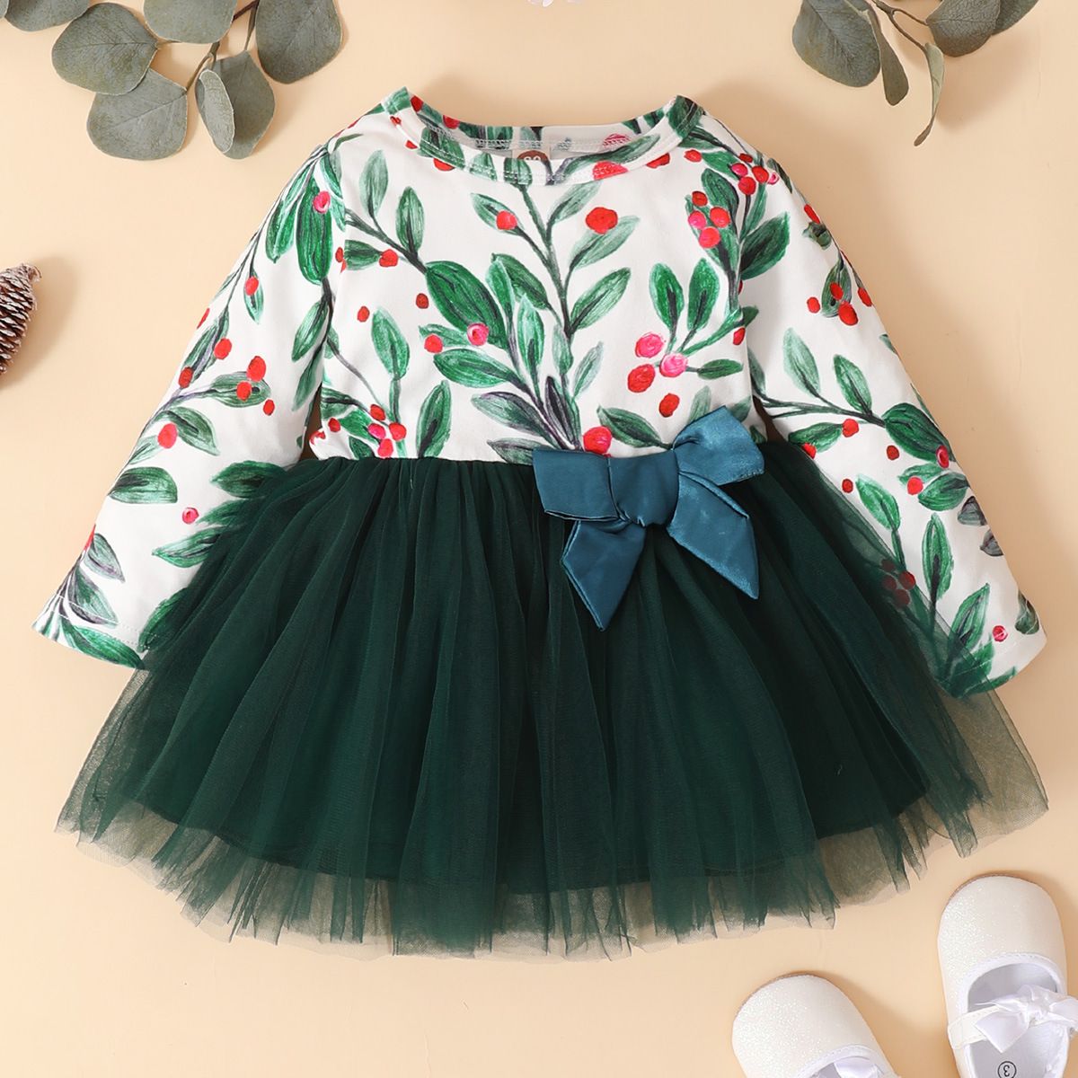 Babies' clothes baby mesh dress long-sleeved bow baby princess dress girl animal leaf skirt wholesale_viptrois.com