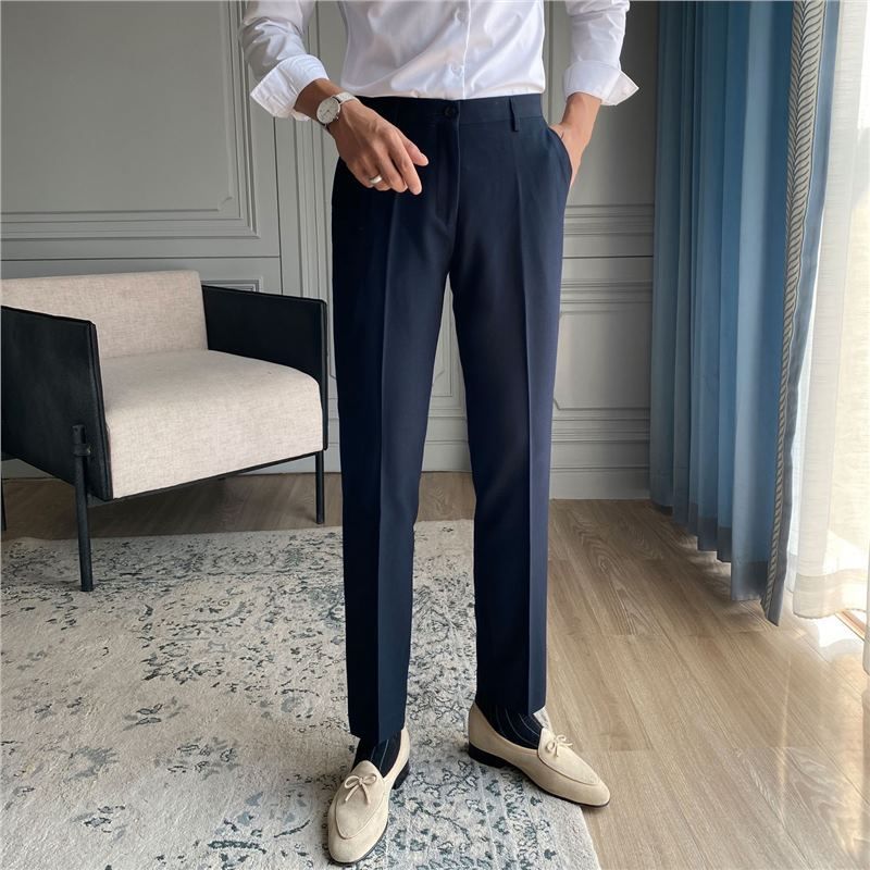 Men's Clothing Men's Casual Suit Pants Trendy Straight Leg Nine Point Pants Slim Fit Suit Pants Men's British Business Formal Pants_viptrois.com