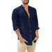 Men's Clothing Linen Cardigan Solid Color Casual Stand Collar Long Sleeve Shirt_viptrois.com