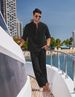 Men's Clothing Men's Solid Color Casual Cotton Long Sleeve Henry Shirt Pants Set_viptrois.com