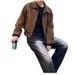Men's Winter Faux Suede Bomber Jacket With Stand Collar - Trendy Loose Fit Unisex Zip Up Outerwear For Casual Streetwear (Black/Brown)_viptrois.com
