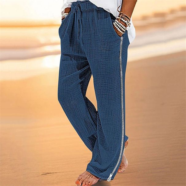 Men's Clothing Men's cotton and linen beach pants drawstring zipper elastic waist comfortable breathable casual daily resort trousers_viptrois.com