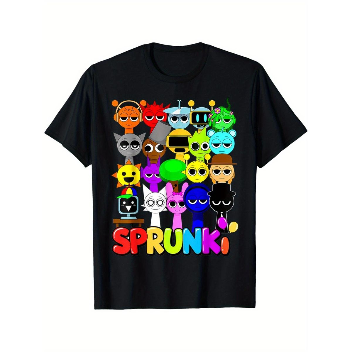 Camiseta Algodón Personaje Dibujos Animados Colorido Sprunki Youngsters - Transpirable Que Absorbe La Humedad, Cuello_viptrois.com