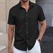 Men's Spring Solid Jacquard Short-Sleeve Shirt Classic Button-Up Open-Front Casual Top (Cotton Blend,Breathable Fabric, Lightweight & Versatile)_viptrois.com