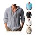 Pure Cross-Border 2024 New Spring Summer Hooded T-Shirt Solid Color Cotton Linen Men's Casual Long Sleeve Top_viptrois.com