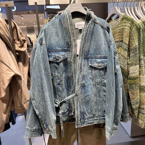 Spring And Autumn New Men's Clothing New Chinese Irregular Symmetrical Design Sense Niche Loose Lace-up Denim Jacket Men_viptrois.com