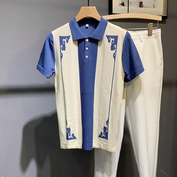 Men's Clothing Summer New Business Short Sleeved Polo Shirt Men's Style Fashion Knitted Half Sleeved Lapel T Shirt High End_viptrois.com