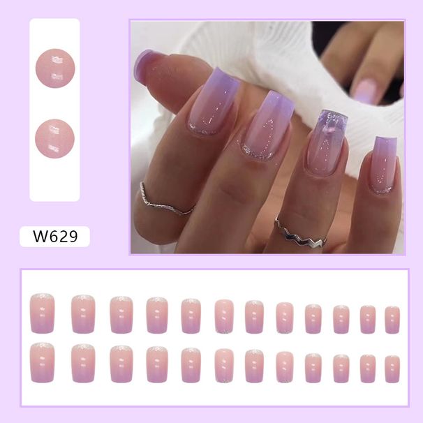 Beauty Health Summer Purple Gradient Mandarin Duck Nail Art Medium Long European Square Gradient Glitter False Nail Wearing Nail_viptrois.com